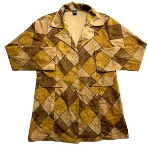 VINTAGE Best Choice Shirt Womens Medium Brown Patches Stitched Button-Up Dress